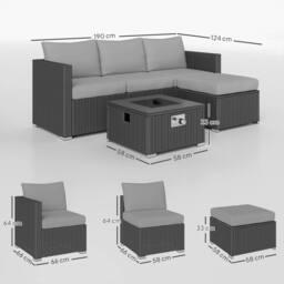 OUTSUNNY 4 Seater Rattan Sofa Set with Footstool Thick Cushions Grey - thumbnail 3