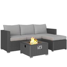 OUTSUNNY 4 Seater Rattan Sofa Set with Footstool Thick Cushions Grey - thumbnail 2