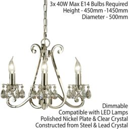 Loops Esher Ceiling Pendant Chandelier Polished Nickel & Crystal Curved 3 Lamp Light in Metallics - thumbnail 2