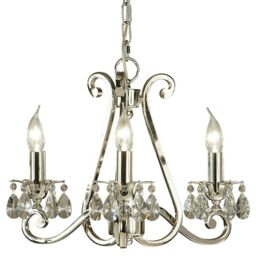 Loops Esher Ceiling Pendant Chandelier Polished Nickel & Crystal Curved 3 Lamp Light in Metallics