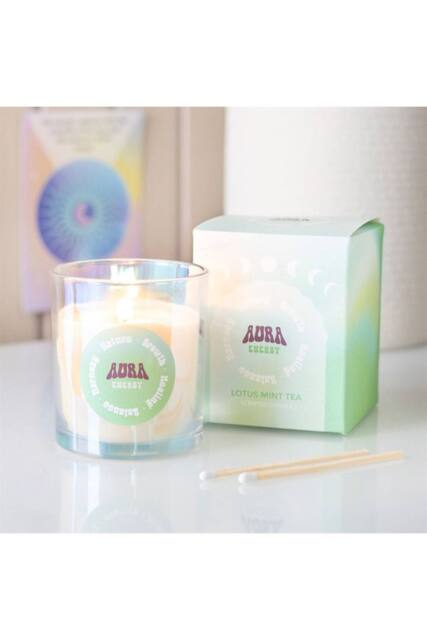 KDMD Aura Energy Lotus Mint Tea Iridescent Candle-35H Burn, Uplifting Scent in Green - image 1