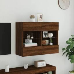 Berkfield Home TV Wall Cabinet with LED Lights Brown Oak 78.5x30x60.5 cm - thumbnail 5