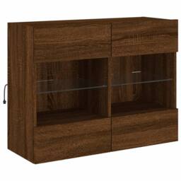 Berkfield Home TV Wall Cabinet with LED Lights Brown Oak 78.5x30x60.5 cm - thumbnail 3
