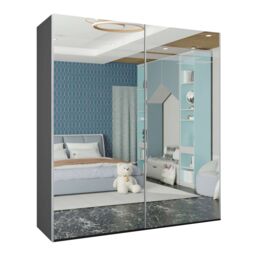Sliding Wardrobes 4U Modern Sliding Mirrored Wardrobe Sleek, Space-Saving Storage 150cm in Grey - thumbnail 2