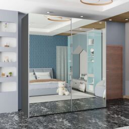 Sliding Wardrobes 4U Modern Sliding Mirrored Wardrobe Sleek, Space-Saving Storage 150cm in Grey - thumbnail 1