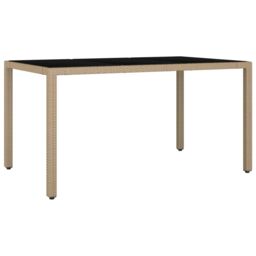 Berkfield Home Garden Table with Glass Top Beige Poly Rattan&Tempered Glass - thumbnail 2