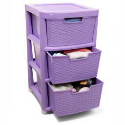 VOGREX 3 Tier Plastic Organizer Cabinet in Lilac Rattan Style in Purple