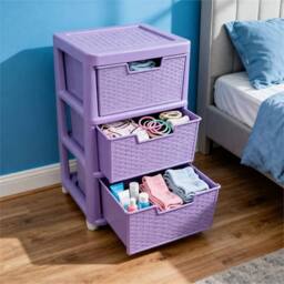 VOGREX 3 Tier Plastic Organizer Cabinet in Lilac Rattan Style in Purple - thumbnail 3