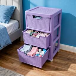 VOGREX 3 Tier Plastic Organizer Cabinet in Lilac Rattan Style in Purple - thumbnail 5