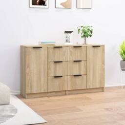 Berkfield Home Sideboards 2 pcs Sonoma Oak 60x30x70 cm Engineered Wood in Light Tan - Size: 60 x 30 x 70 cm - thumbnail 2