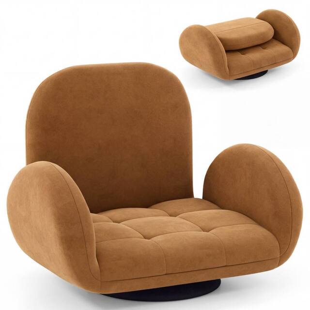 Havendro Swivel Folding Gaming Floor Chair Adjustable Backrest in Brown - image 1