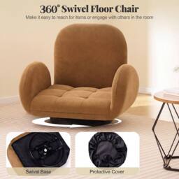 Havendro Swivel Folding Gaming Floor Chair Adjustable Backrest in Brown - thumbnail 5
