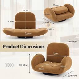 Havendro Swivel Folding Gaming Floor Chair Adjustable Backrest in Brown - thumbnail 2