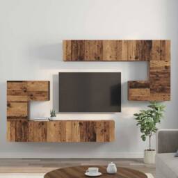 Berkfield Home Modern Wall-mounted Tv Cabinet 8 pcs Old wood Medium 30.5 x 30 x 30 cm in Brown - thumbnail 4