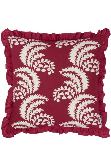 Paoletti Montrose 100% Cotton Fringed Leaf Cushion in Red - Size: 50 cm x 50 cm - image 1