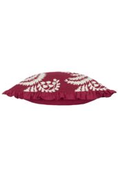 Paoletti Montrose 100% Cotton Fringed Leaf Cushion in Red - Size: 50 cm x 50 cm - thumbnail 3