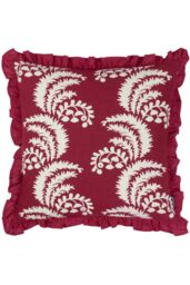 Paoletti Montrose 100% Cotton Fringed Leaf Cushion in Red - Size: 50 cm x 50 cm - thumbnail 1