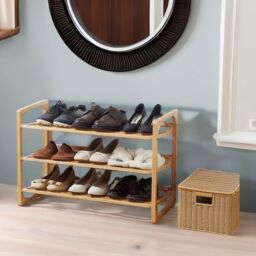 FURNOS 3-Tier Bamboo Shoe Rack With Sloped Shelves in Natural
