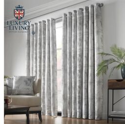 Luxury Living Luxury Fern Jacquard Ring Top Ready Made Curtains in Silver - Size: 168 cm width x 137 cm drop - thumbnail 2