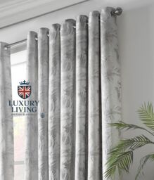 Luxury Living Luxury Fern Jacquard Ring Top Ready Made Curtains in Silver - Size: 168 cm width x 137 cm drop - thumbnail 3