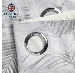 Luxury Living Luxury Fern Jacquard Ring Top Ready Made Curtains in Silver - Size: 168 cm width x 137 cm drop - thumbnail 6