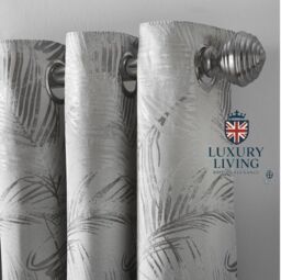 Luxury Living Luxury Fern Jacquard Ring Top Ready Made Curtains in Silver - Size: 168 cm width x 137 cm drop - thumbnail 8