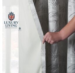 Luxury Living Luxury Fern Jacquard Ring Top Ready Made Curtains in Silver - Size: 168 cm width x 137 cm drop - thumbnail 5