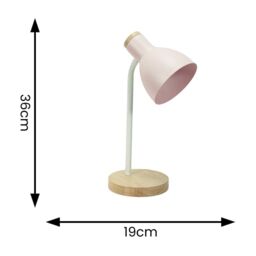 ValueLights Woody Metal Dome Shade Wooden Base Desk Task Table Lamp with LED Bulb in Pink - thumbnail 7