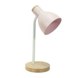 ValueLights Woody Metal Dome Shade Wooden Base Desk Task Table Lamp with LED Bulb in Pink - thumbnail 2