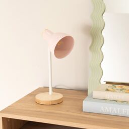 ValueLights Woody Metal Dome Shade Wooden Base Desk Task Table Lamp with LED Bulb in Pink - thumbnail 3