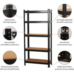 Ventryn Black 5-Tier Floor-Standing Storage Rack, Adjustable - thumbnail 3