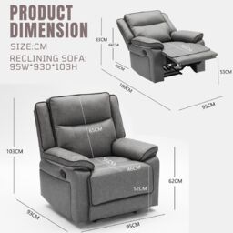FURNITURE ONE Manual Recliners Sofa, 105 - 135 Degrees Recliner - Grey - Size: 1 Seater - thumbnail 3