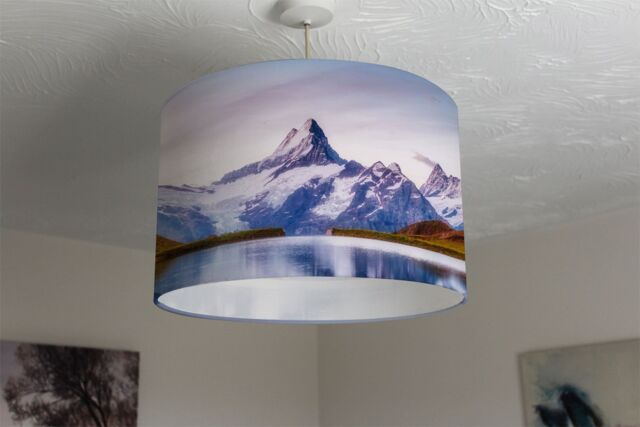 Benjamin Tate Design panoramic view of the mt schreckhorn & wetterhorn ceiling lamp shade in Natural