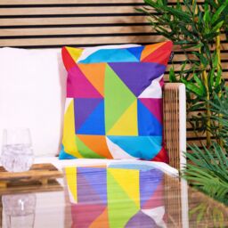 icon Indoor & Outdoor Waterproof Cushion Set of 2 Technicolour Geometric Waterproof Cushion in Green - Size: 43 cm x 43 cm - thumbnail 2
