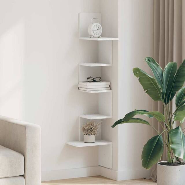 Berkfield Home Wall Corner Shelf White 32x32x127, 5 cm Engineered Wood - image 1