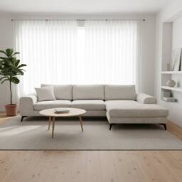 Abakus Direct Venice Chenille Corner Right Sofa with Extra-wide Padded Arms in Off-White