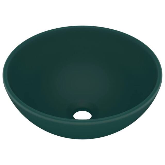 Berkfield Home Luxury Bathroom Basin Round Matt Dark Green 32.5x14 cm Ceramic - image 1