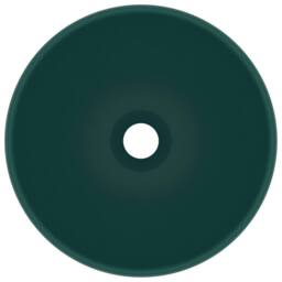 Berkfield Home Luxury Bathroom Basin Round Matt Dark Green 32.5x14 cm Ceramic - thumbnail 3