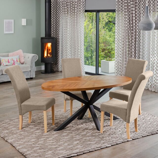 Artemis Home Dosenna Oval Dining Table Set with 4 Rimini Fabric Chairs in Brown - image 1