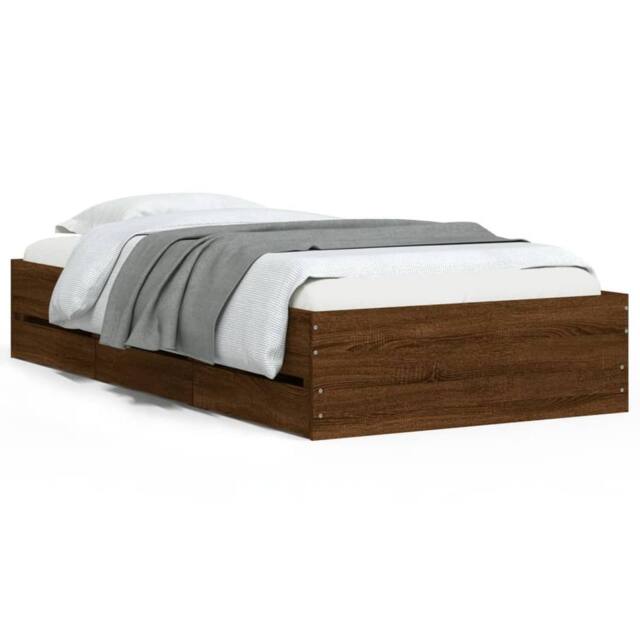 Berkfield Home Bed Frame with Drawers without Mattress Brown Oak 90x190 cm Single - image 1