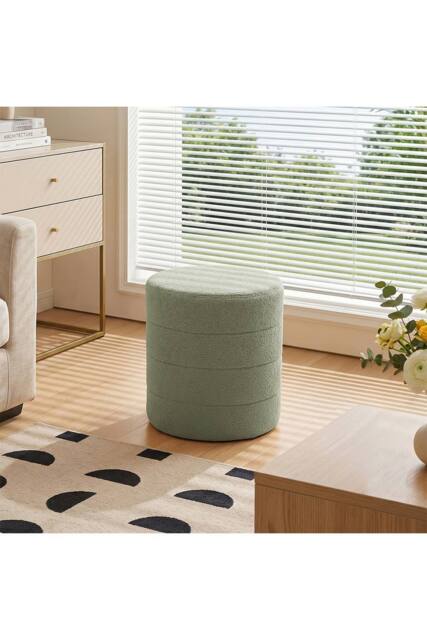 Living and Home Round Teddy Fleece Upholstered Footstool in Green - image 1