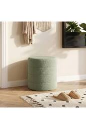 Living and Home Round Teddy Fleece Upholstered Footstool in Green - thumbnail 2