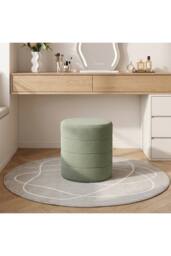Living and Home Round Teddy Fleece Upholstered Footstool in Green - thumbnail 3