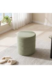 Living and Home Round Teddy Fleece Upholstered Footstool in Green - thumbnail 5