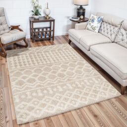 Livabliss Urban Shag-Geometric Beige Blue Pink Grey Soft Plush Pile Living Bedroom Rug in Cream - Size: 200 cm x 200 cm - thumbnail 1