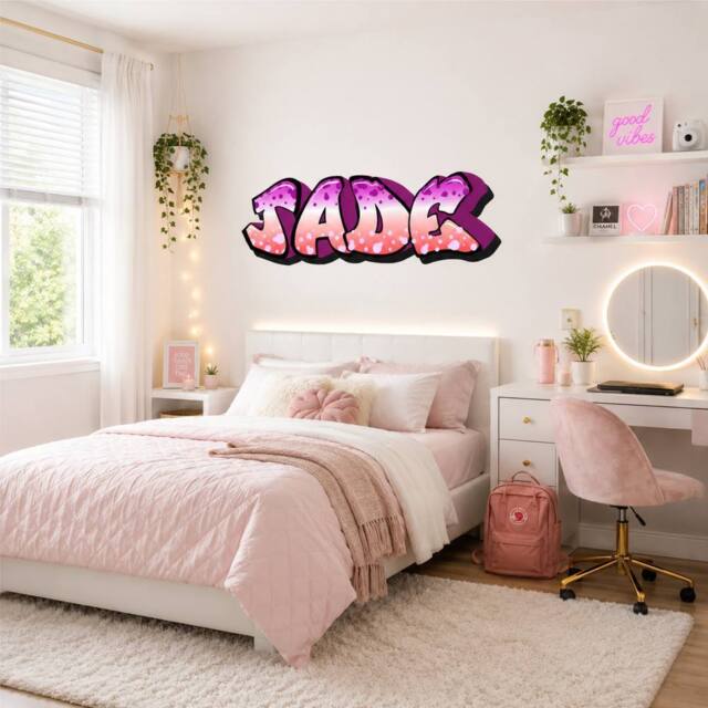 60 SECOND MAKEOVER Personalised Graffiti Name Pink & Purple Wall Sticker Decal 100cm - image 1