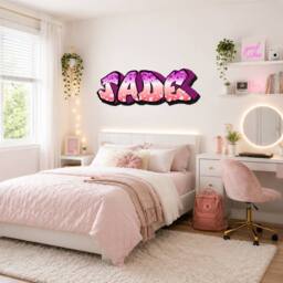 60 SECOND MAKEOVER Personalised Graffiti Name Pink & Purple Wall Sticker Decal 100cm - thumbnail 1