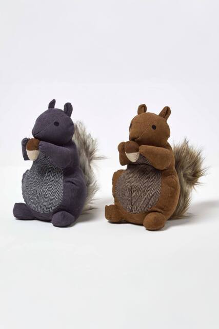 Homescapes Luxury Fabric Squirrel Doorstop Set of 2 in Grey - image 1