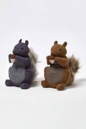 Homescapes Luxury Fabric Squirrel Doorstop Set of 2 in Grey - thumbnail 1