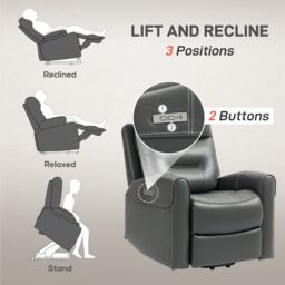 HOMCOM Overstuffed Riser & Reclining Chair with USB Ports in Dark Grey - thumbnail 4